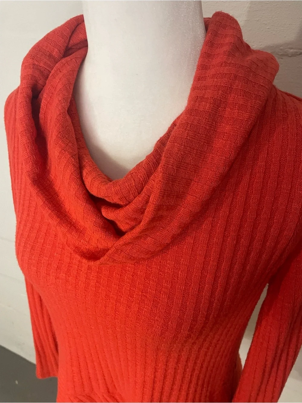Anthropologie Red Ribbed Cowl Neck Peplum Sweater